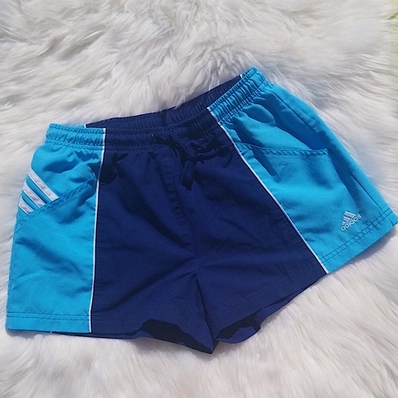 RARE Vintage ADIDAS high waisted running Shorts bright Blue White & Navy striped - Picture 2 of 12